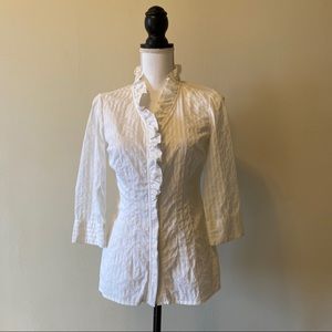 Banana Republic White Ruffled Button Down Shirt.